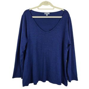 Navy Blue Fine Knit V-Neck Sweater Size 1X
